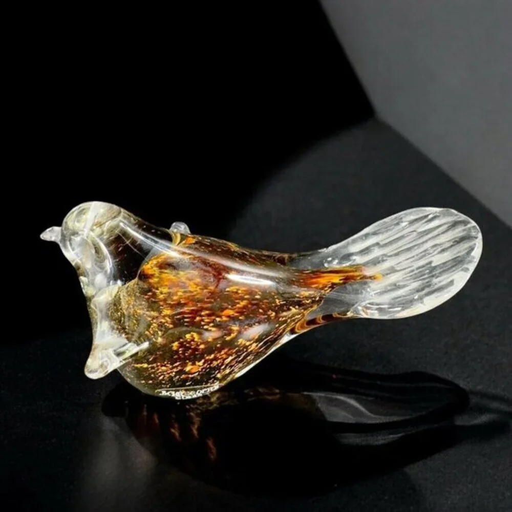 Hand Blown Art Glass Bird‎ Figurine Paperweight Glass Artist Signed JC Vintage